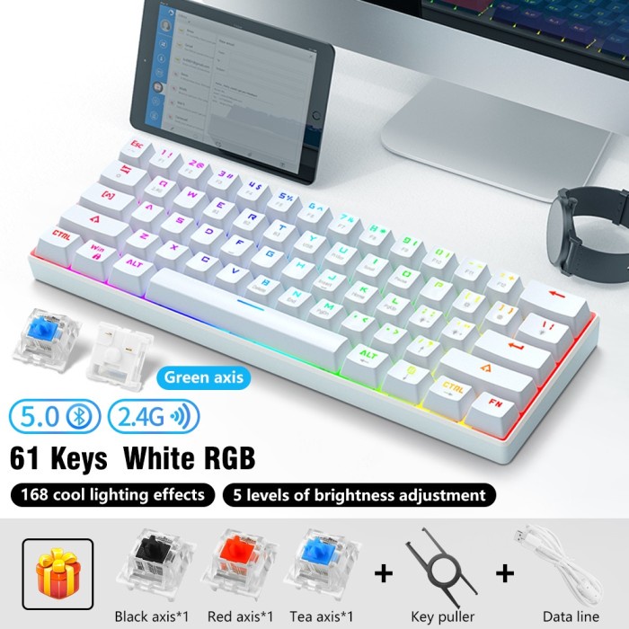 Keyboard Gaming Wireless Mechanical LED RGB Keyboard Backlit Backlight - Putih