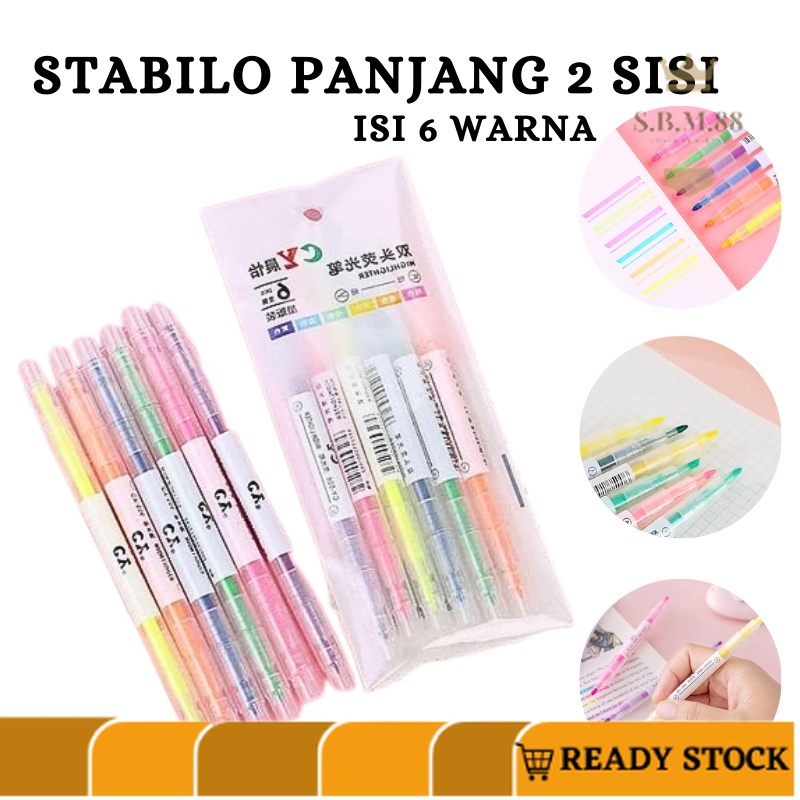 

SM88 -I401- Stabilo Panjang 6 Warna 2 Sisi - Double side Highlighter color - Stabilo Warna Warni