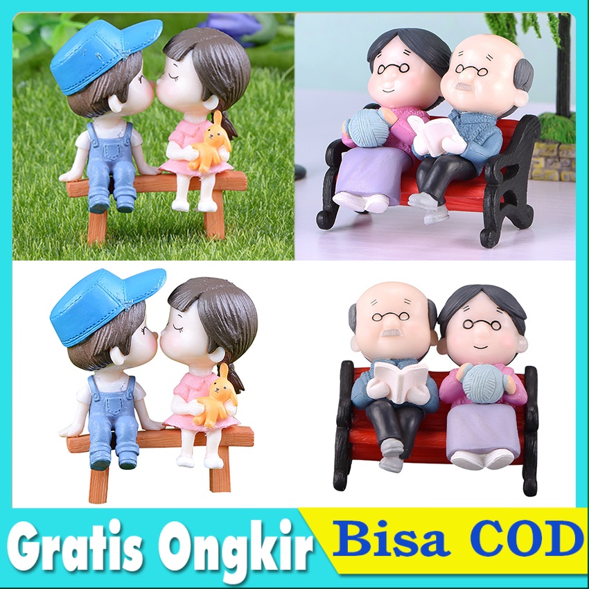 Mainan Miniatur Pasangan Kakek Nenek Untuk Dekorasi Taman Bonsai / Rumah Boneka