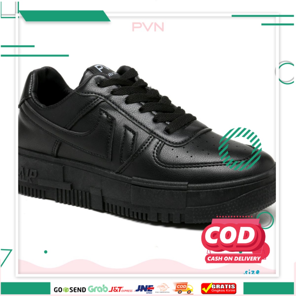 SEPATU ORI  / PVN Kara Sepatu Sekolah Hitam Sneakers Casual Wanita Sport Shoes Black 155