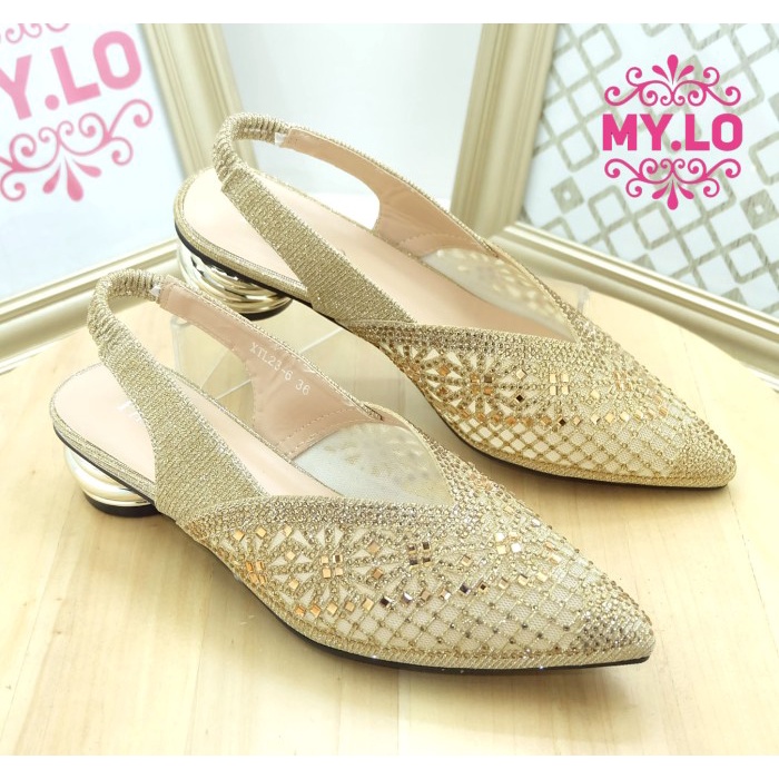 [KIA] SANDAL HEEL PESTA SELOP KEBAYA WEDDING WANITA EMPUK - GOLD, 36