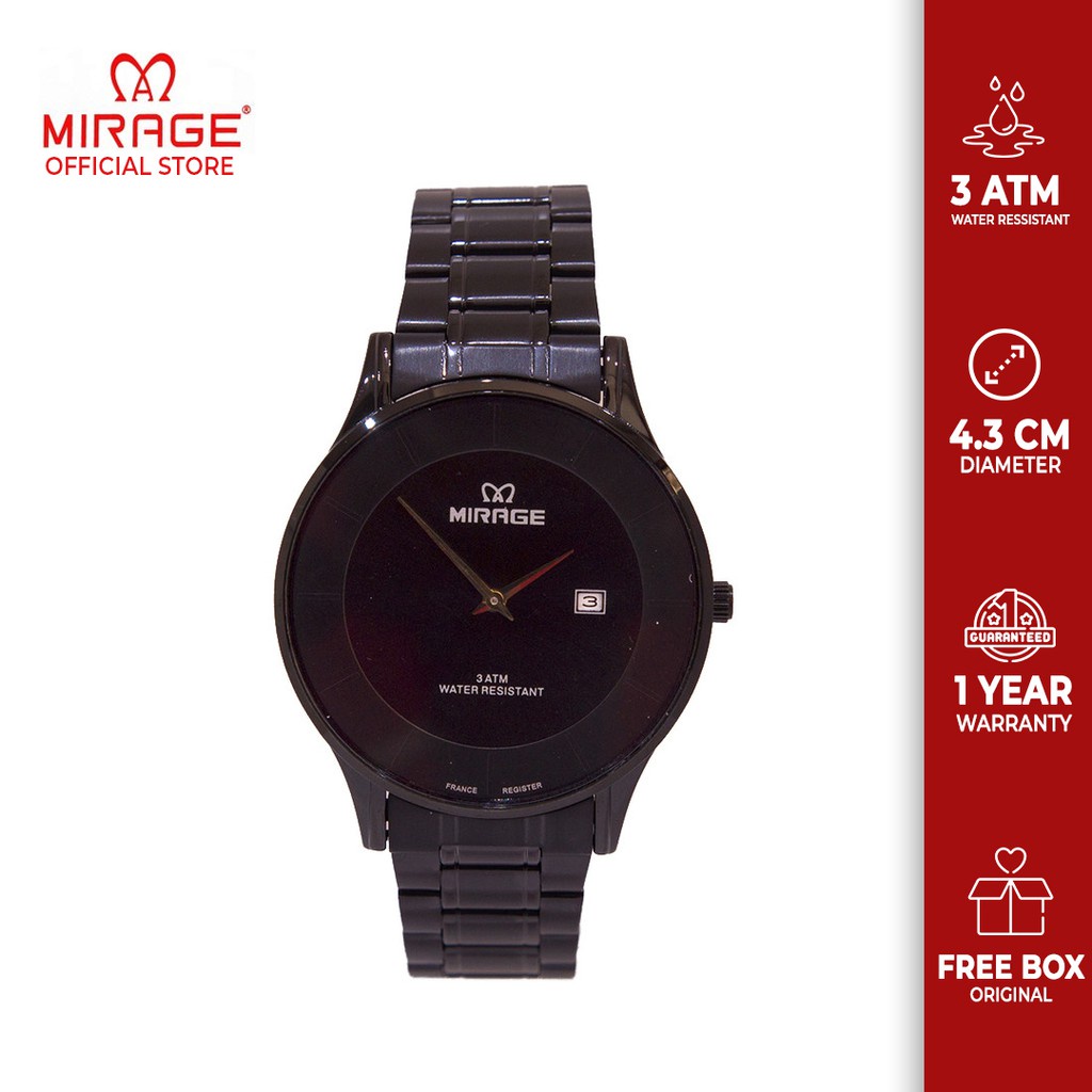 Jam Pria Tipis Original Mirage 8670 M Full Black Official