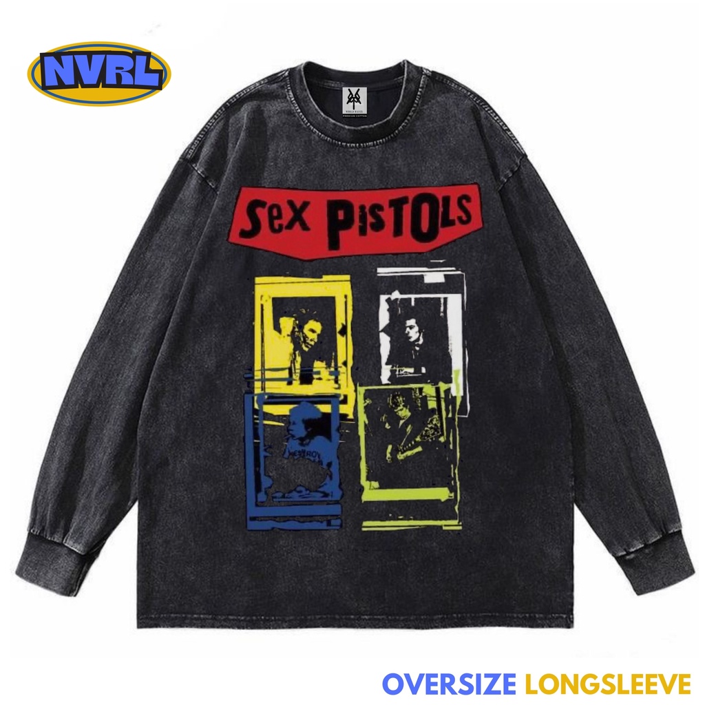Kaos oversize longsleeve sex pistols retro washed washing vintage tee