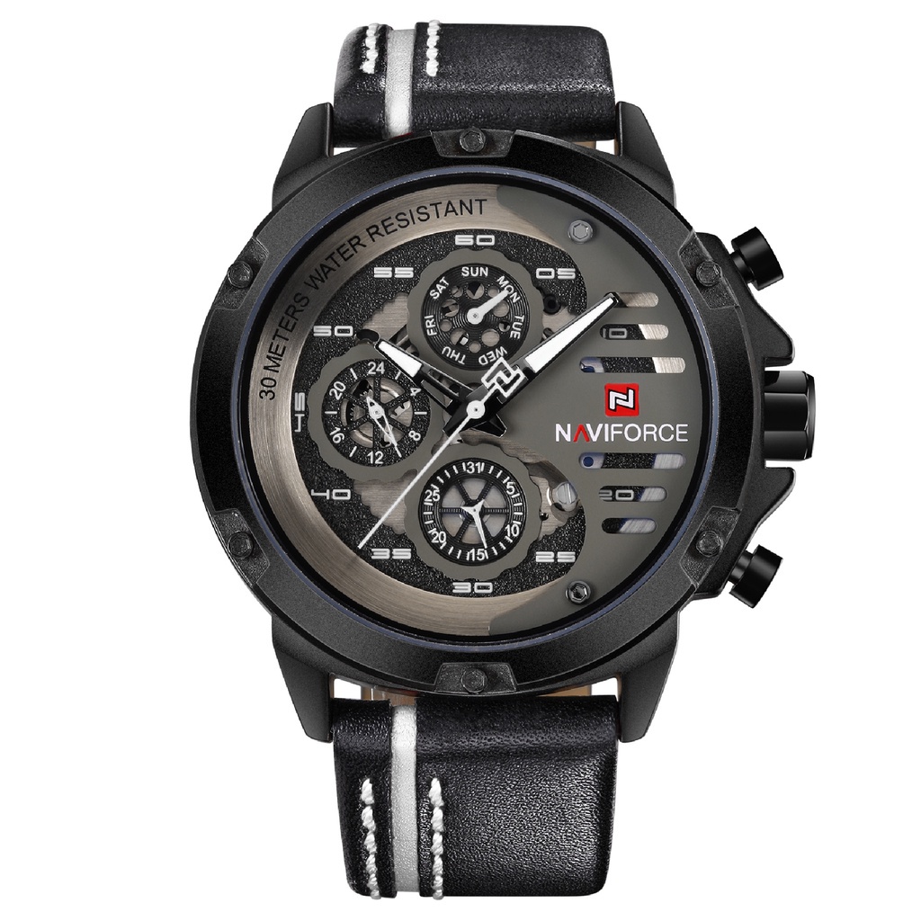 NAVIFORCE Jam Tangan Analog Pria NF-9110M Genuine Leather Strap tahan air