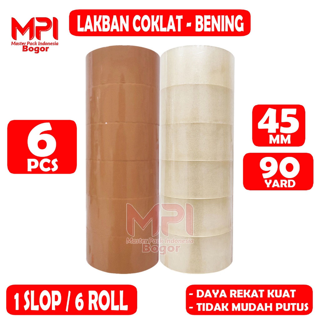 

1 SLOP [ 6 Pcs ] Lakban Coklat - Lakban Bening MPI 45 mm x 90 yard / Lakban Packing - Master Pack Indonesia