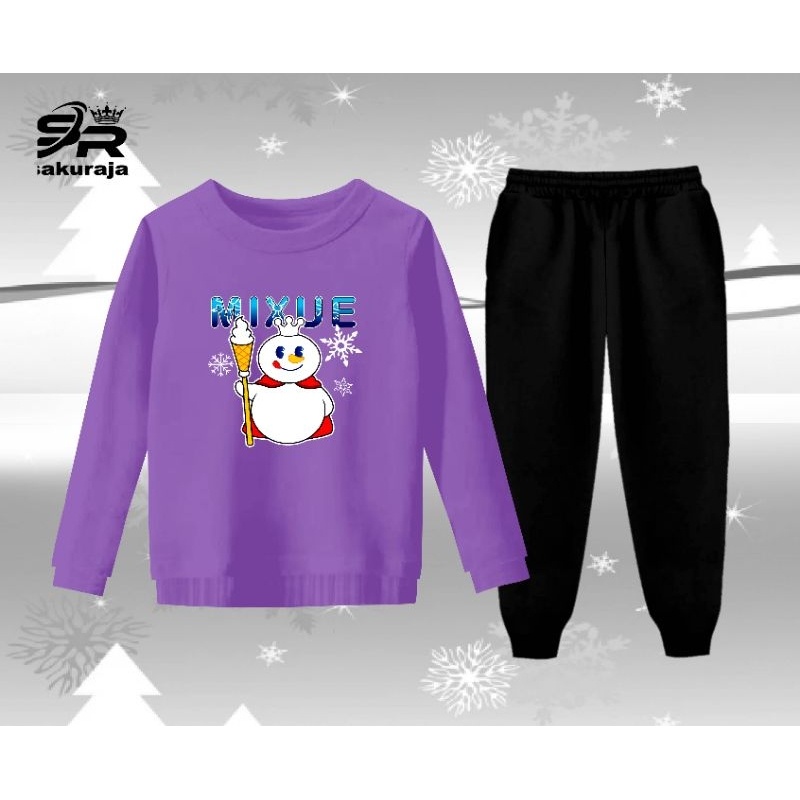 setelan baju celana panjang anak perempuan motif mixue ice cream/umur 3-12 tahun