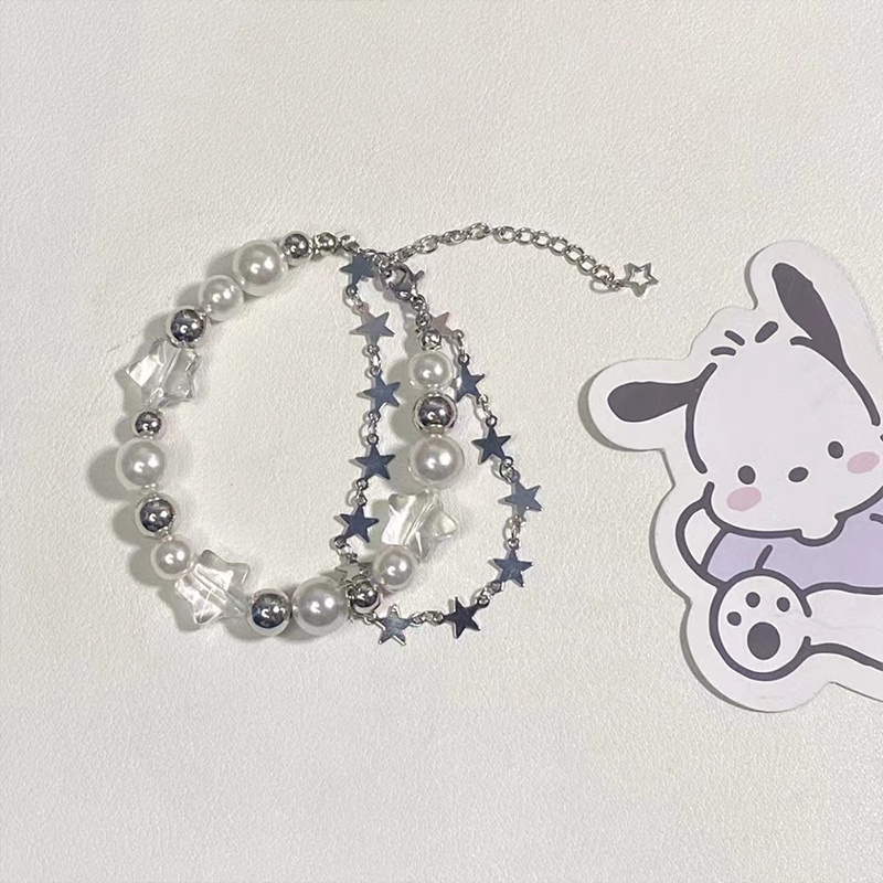 COD❤️ Gelang Bintang Manik-manik Korea Gaya Double Layer Anti Karat Fashion Aesthetic Ins Untuk Anak Perempuan- cl