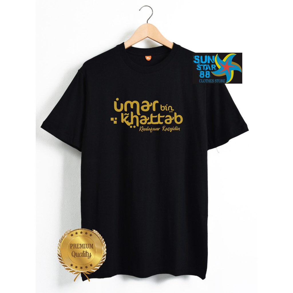 UMAR BIN KHATTAB KAOS PREMIUM MUSLIM MOTIF KALIGRAFI  KATA BIJAK  IKHLAS SABAR KAOS SANTRI LENGAN PE