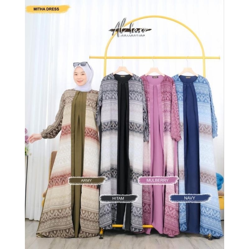 Mitha Dress Gamis Wanita Crinkle Airflow Motif Elegan Ld110