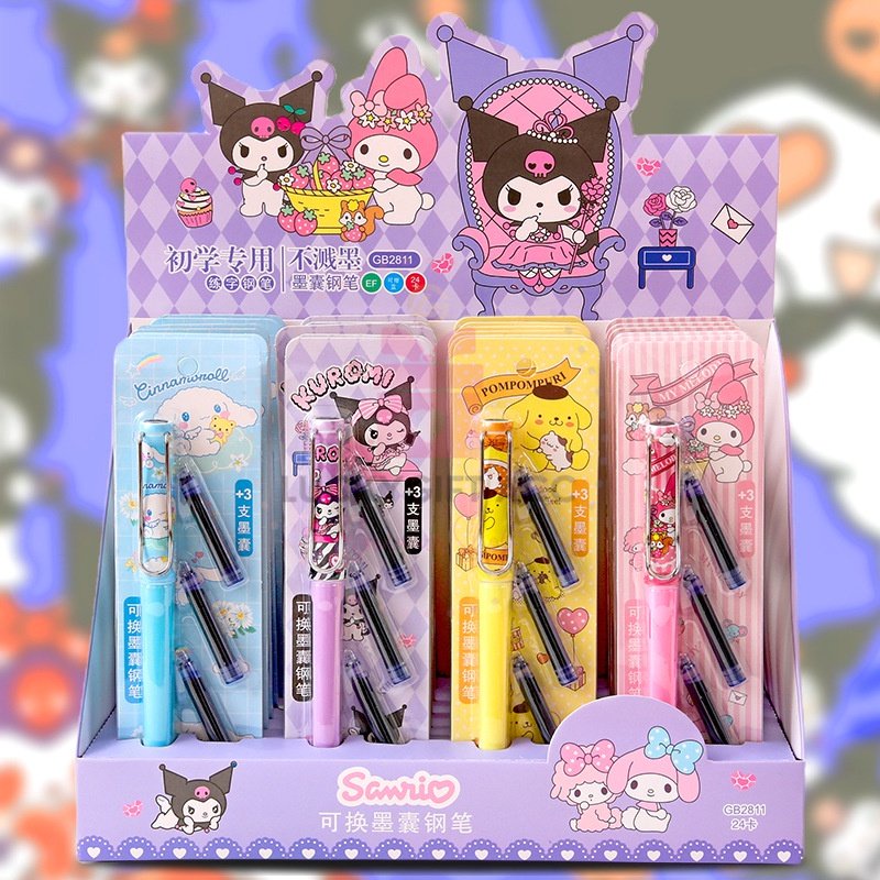 

(SANRIO UNIQUE 23) FOUNTAIN PEN SANRIO / PULPEN SANRIO FREETINTA 3 PCS /PULPEN ANAK SEKOLAH MOTIF KARRTUN JEPANG PULPEN SANRIO CINNAMOROLL KUROMI POM PURIN MELODY / AESTHETIC PULPEN