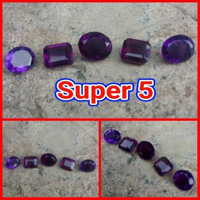 Borongan 5 Batu Akik Natural Glass Kecubung Ungu Antik