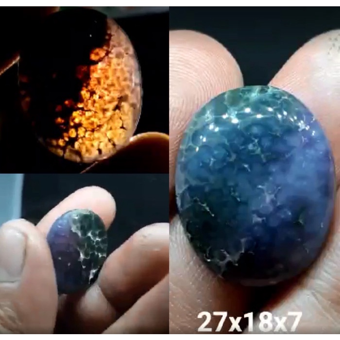 Natural Batu Akik Lumut Manakara Motif Gambar Kecubung Ungu Antik 1