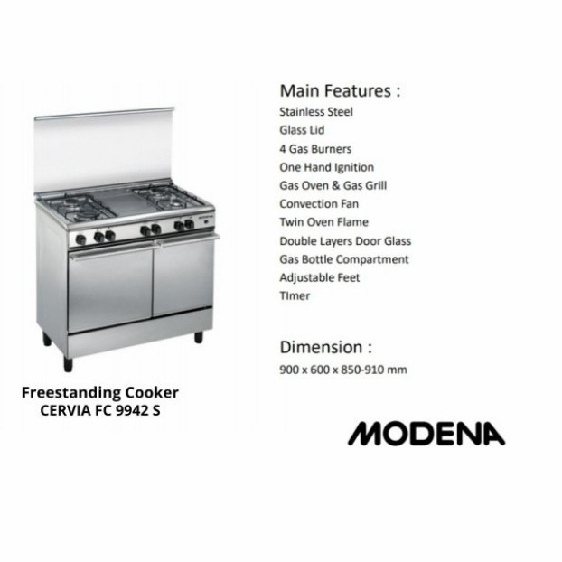 promo 9.9         Modena FC9942S Kompor Gas Oven Freestanding Cooker 4 Tungku