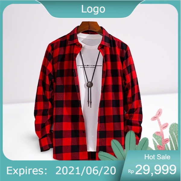 Kemeja Kotak Cowok - Hem Flanel Pria Lengan Panjang - Kemeja Flanel Merah Pria - Baju Kotak - Kemeja