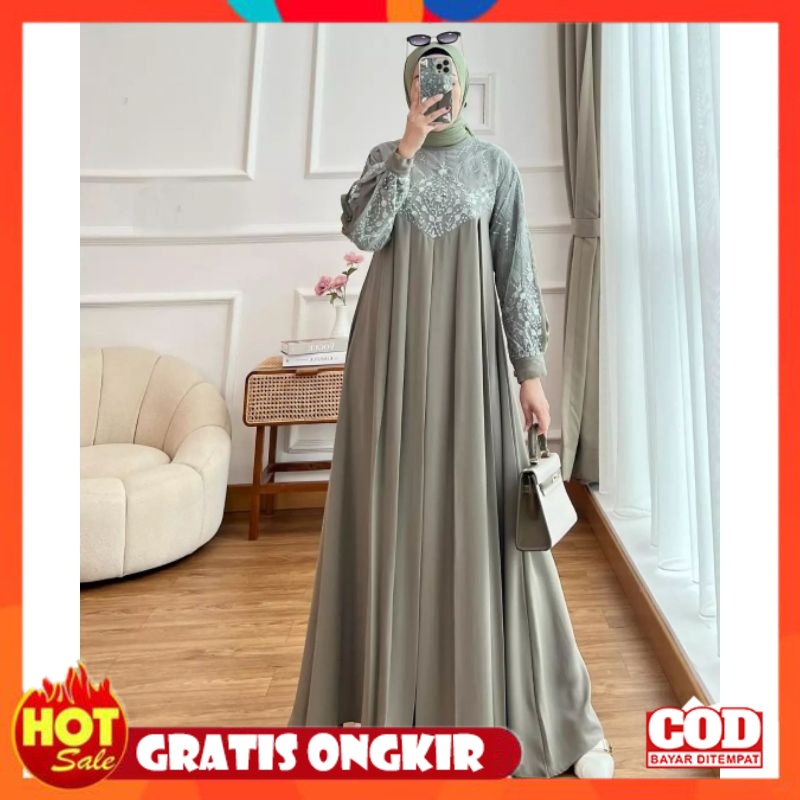 KAIN ADEM HALUS TEBAL / Gamis Brukat Wanita Hayya Dress Gamis Brukat Sage Green Gamis Modern Kondang