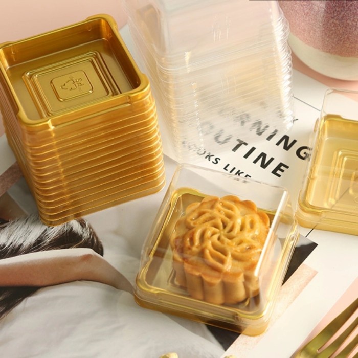 

[[ BEST SELLER - ALAT DAPUR ]] Mooncake Tray Kotak Gold Tutup / Mika Kue Bulan (50gr - 63gr - 70gr)