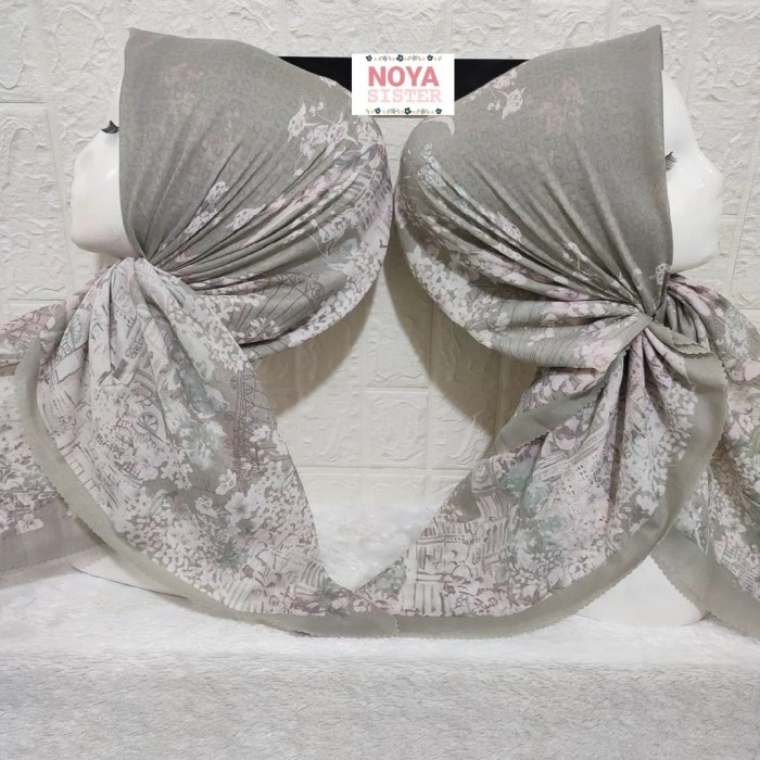 Hijab segiempat motif pearl abu kehijauan sage voal premium Lacercut