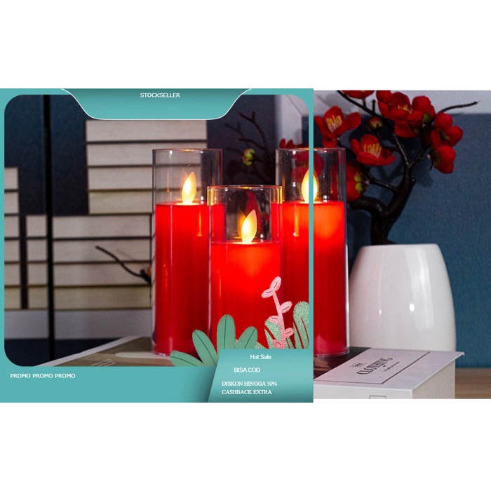 Lilin LED Api Plastik Goyang - Merah, Tinggi 10cm