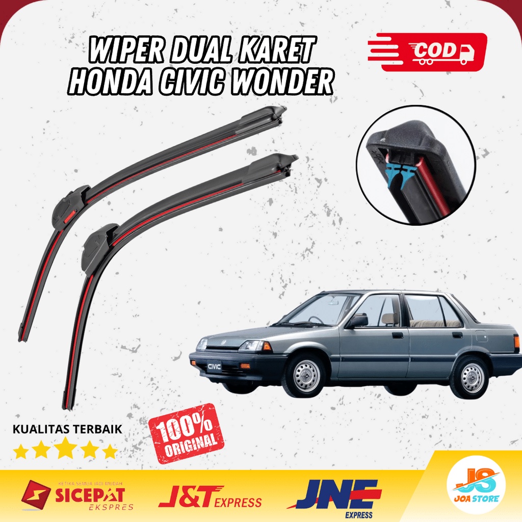 Wiper Mobil Dual Blade - Honda Civic Wonder - Wiper Frameless Dual Karet - JOA Store