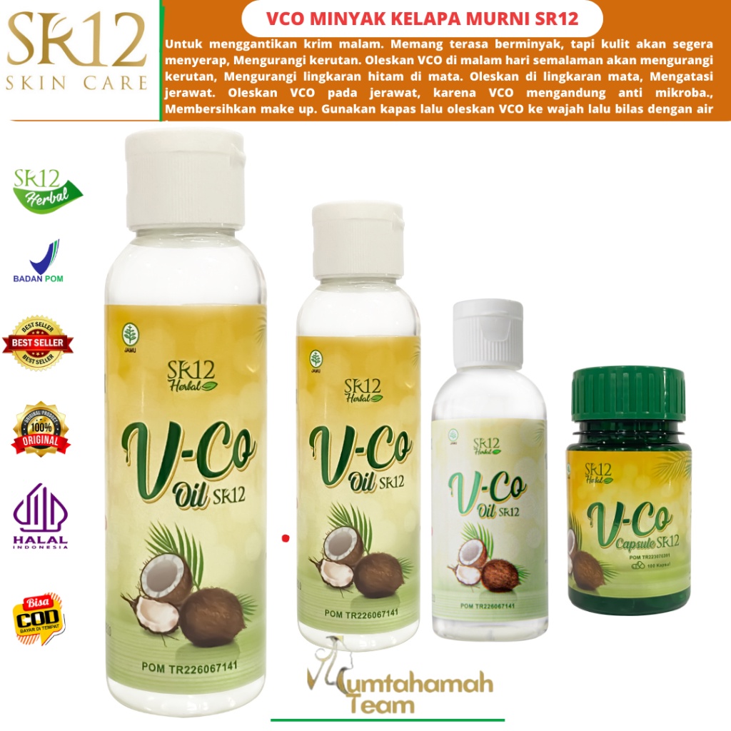 

VCO MINYAK KELAPA MURNI SR12 / VICO VIRGIN COCONUT OIL 60ml/ 100ml/ 250ml/100 Kapsul