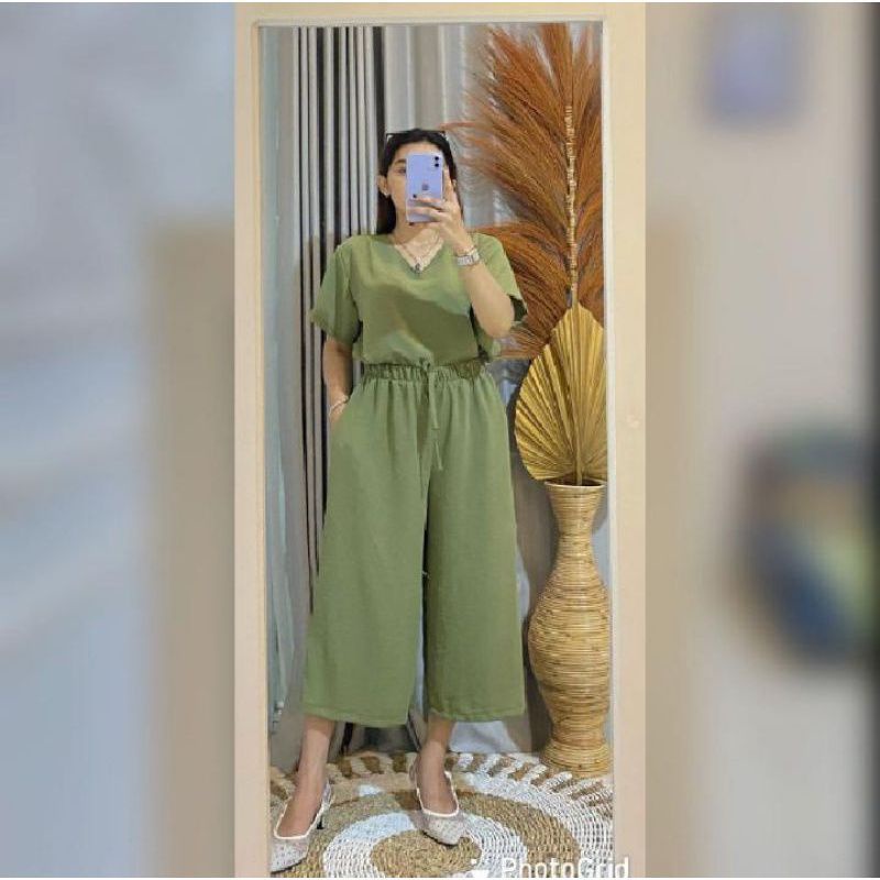 One Set Crinkle Lengan Pendek / Stelan Kulot Lengan Pendek Crinkle / Setelan Wanita Crinkle Kulot / 