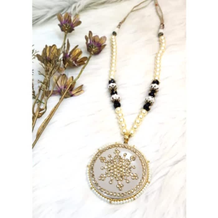 Kalung India Motif Modern Dari Batu Batu Marmer & Mote/kalung india