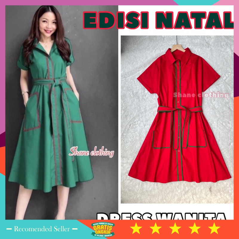 Baju Lebaran Natal Dress Murah Wanita Korean Style Keren - SHANE CLOTHING DRESS MIRABLE NATAL/ IMLEK