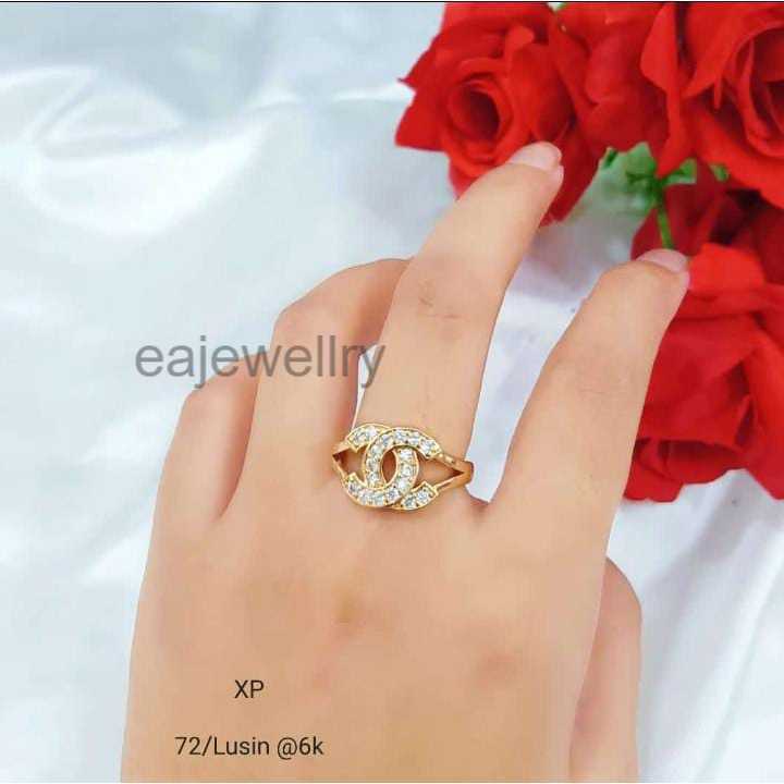 Cincin Double C Emas 24 Karat All Size Realpict Asli
