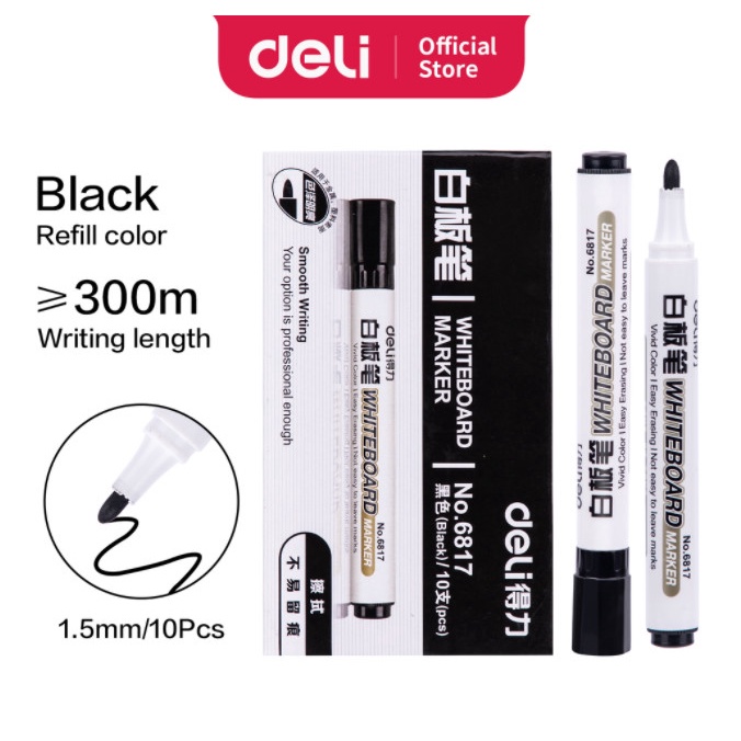 

Deli Whiteboard Marker/Spidol Papan Tulis 10 pcs Hitam/Biru/Merah 6817 - Hitam