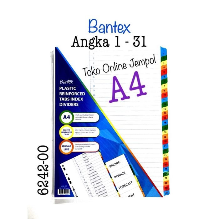 

A4 Angka 1-31 Putih 6242-00 File Divider Bantex Pembatas ATK1174BX