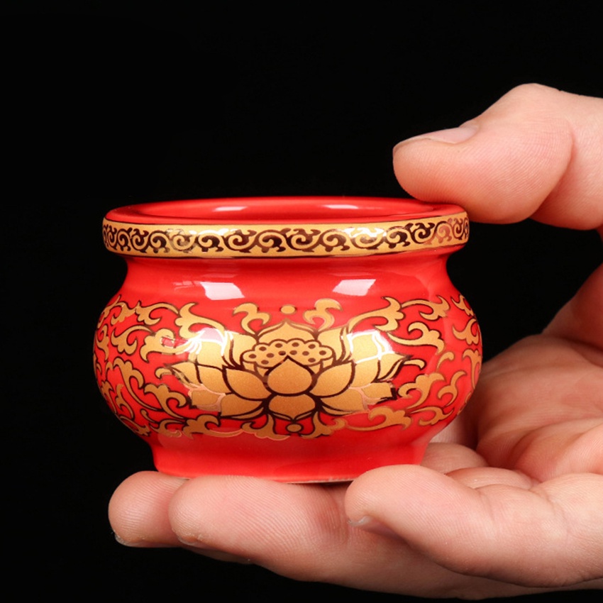 Tempat Bakar Dupa / Hiolo Keramik Incense Burner / Hiolo Kuning Merah Keramik LH