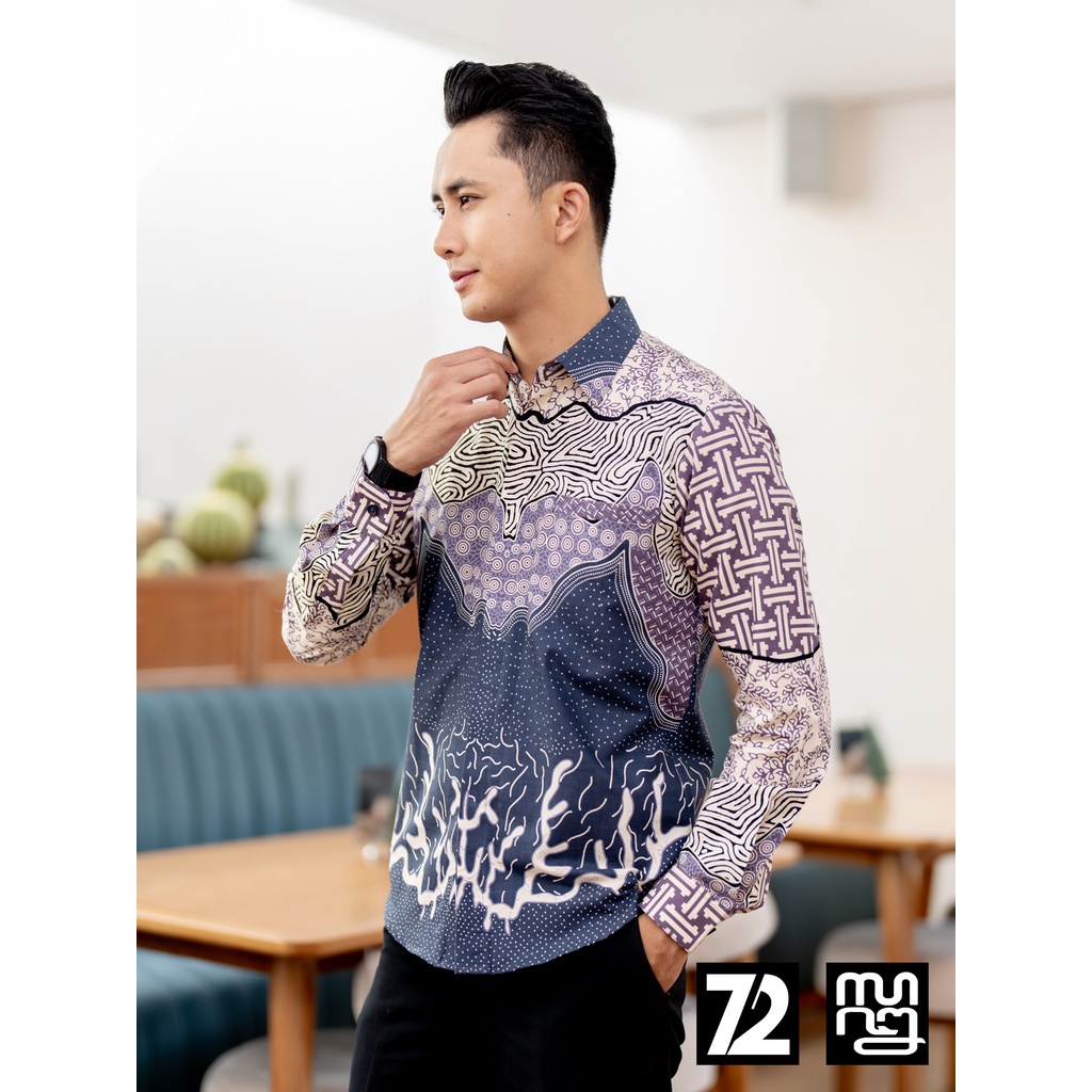 KEMEJA BATIK PRIA Slimfit Slim Fit Lengan Panjang Premium Lapis Simetri  Warna Ungu 724541 Cap 72  -