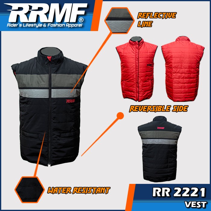 ✨BISA COD✨ -RRMF Official Vest Reversable VR 2214 Rompi Merah Hitam Baju Luar Pria - XXL Rompi Unik 