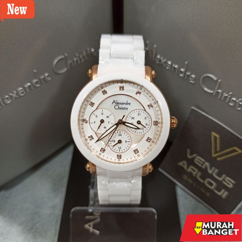 kualitas terjamin ori- Jam Alexandre Christie AC 2377 BF BRG Wanita Rosegold Rantai Keramik Hitam Pu