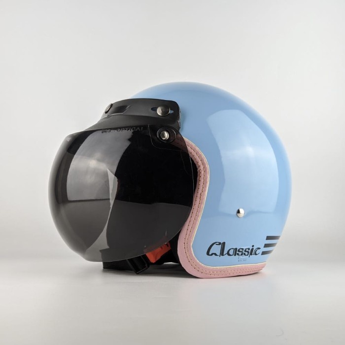 Helm Bogo Wanita Dewasa Pastel Kulit List Pink Helmet Cewek Sni - biru tosca, KACAFLATHITAM