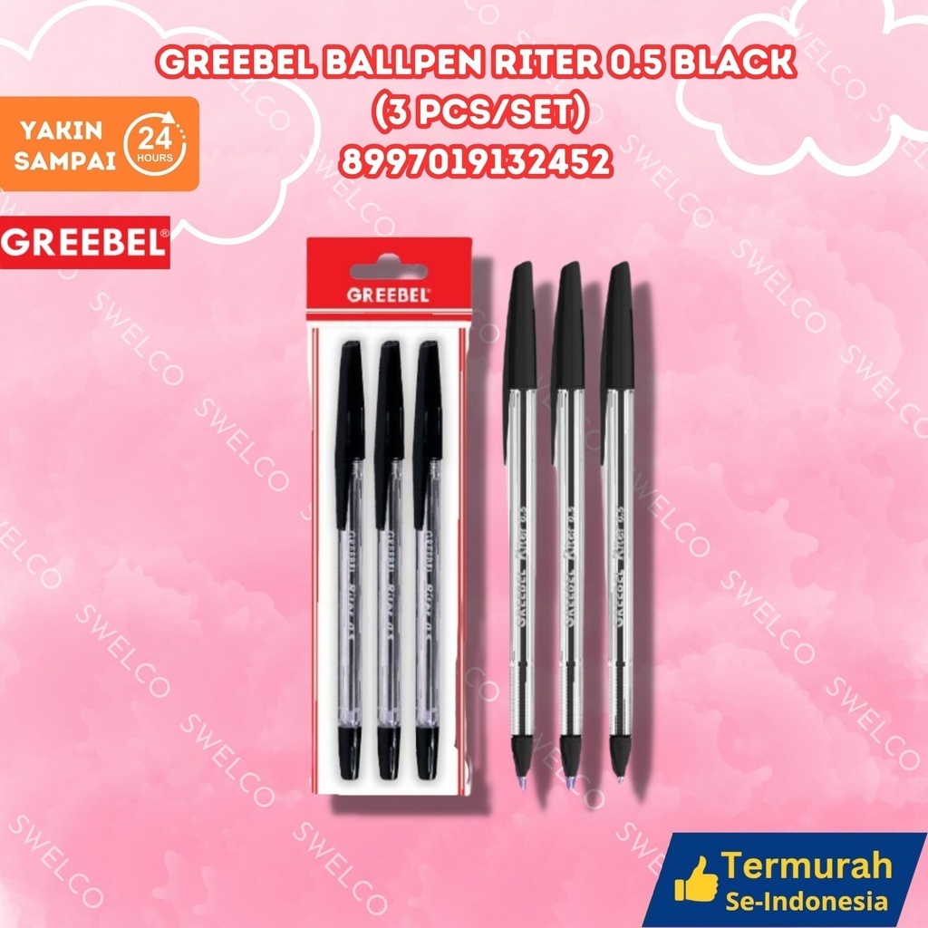 

GREEBEL PULPEN RITER 0.5 BLACK (3 PCS/SET)/Pen/Pulpen/Bolpoint utk atk kantor kerja kuliah anak GREEBEL BALLPEN RITER 0.5 BLACK (3PCS/SET)