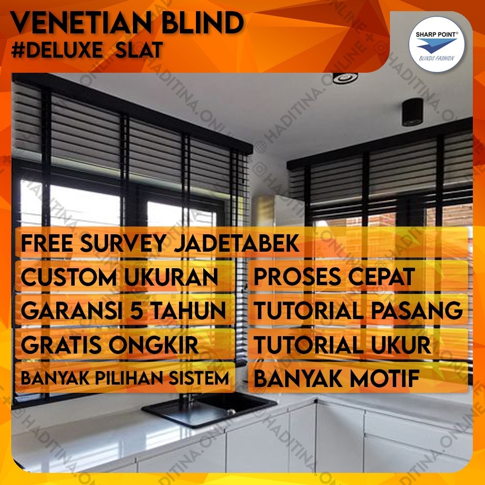 Venetian Blind Deluxe Slat | Jendela Gorden Tirai Aluminium Indoor Outdoor Minimalis Gordyn Gordeng 