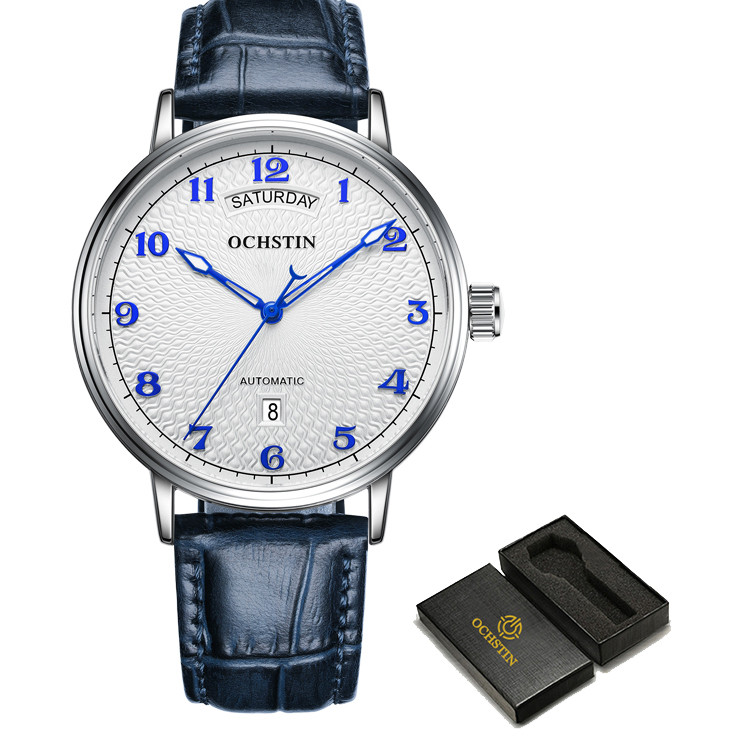 Automatic Watches for Men Luxury Royal Blue Business Mechanical Sports Male Clock Auto Date Day Leat