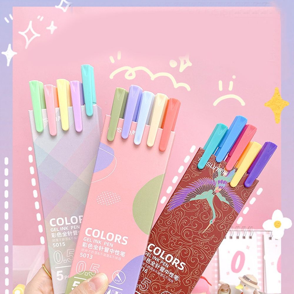 

Gel Pen 0.5mm Refill Smooth Ink Writing Durable Signing Pen 5 Colors Vintage Color Macarons Pens Gift Set