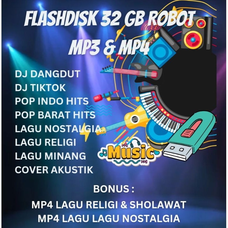 FLASHDISK ROBOT 32 GB MP3 DAN MP4 BONUS OTG TIPE C DAN TIPE D