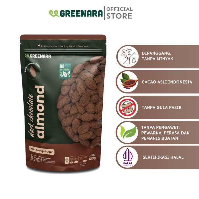 

www.tokopedia.com Greenara Dark Chocolate Almonds 120gr / Kacang Almond Coklat