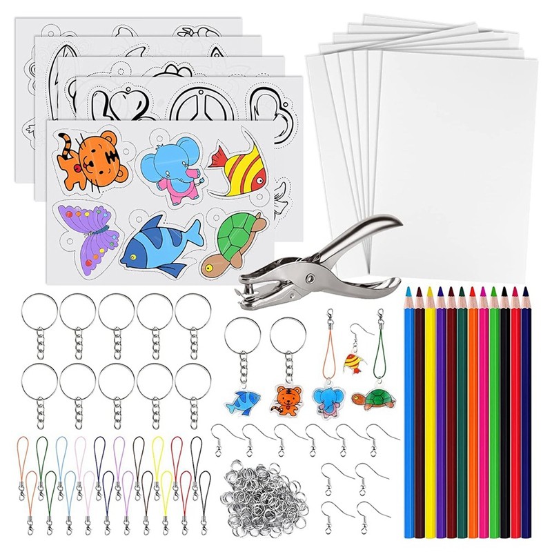 

168 Pcs Shrinking Plastic Sheets Kit Includes 15 Shrinking Film Art Paper, Hole Punch, 12 Colored Pencils