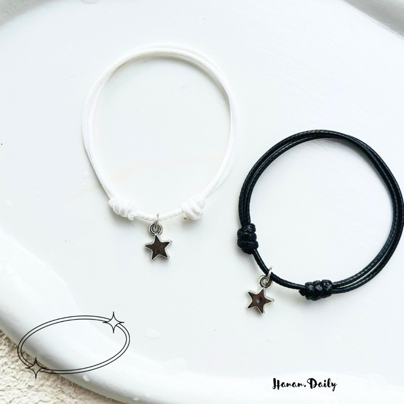 WRSR27 (Sepasang/2pcs) Gelang Couple Bintang Silver White And Black Karkater |Gelang Pasangan Waterp