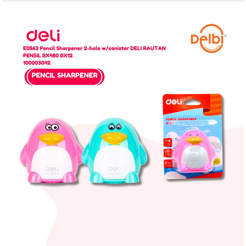 

Deli Rautan Pensil posisi mata pisau yang tepat menghindari ujung pensil putus dan tahan lama E0563 Pencil Sharpener 2-hole w/canister DELI RAUTAN PENSIL