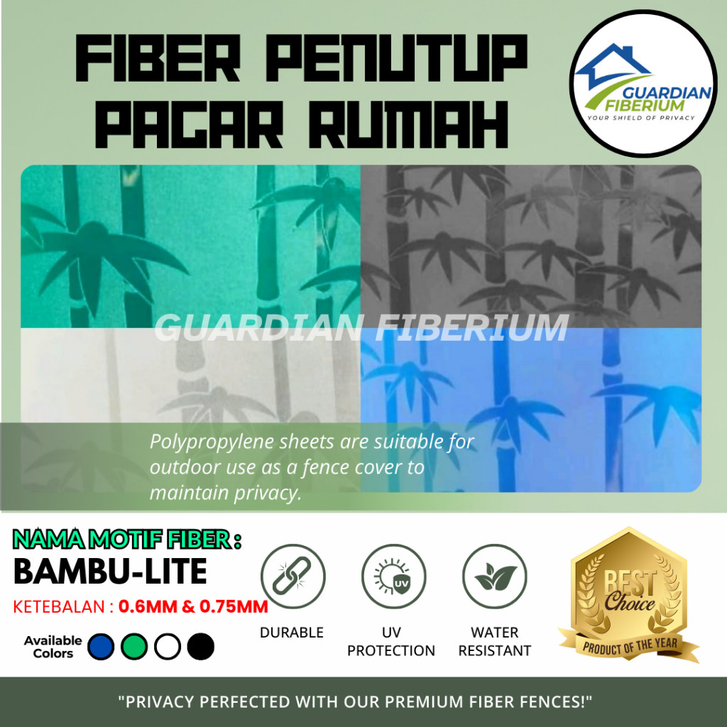 (Harga Per 1/2meter) Fiber Plastik Penutup Pagar Rumah Motif BAMBU - LITE