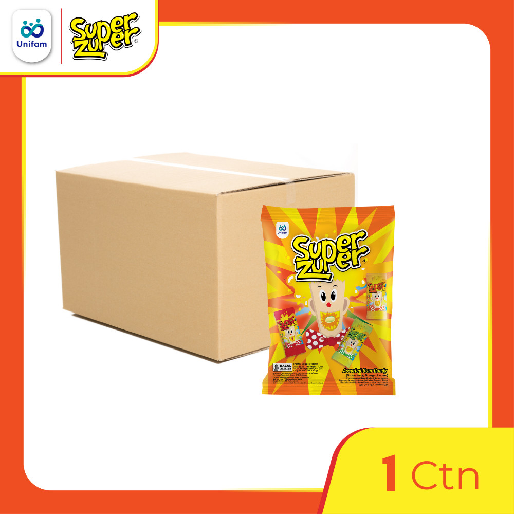 

1 Karton Super Zuper Permen Asem Rasa Buah - Sour Candy (Isi 12 Bag)
