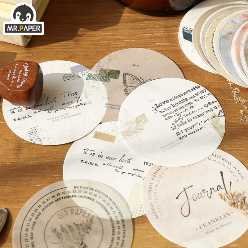 

Mr.Paper 6 Design 30 Pcs/pack Memo Pad Round INS Simple Dual Material Handbook DIY Decorative Collage Korean Stationery