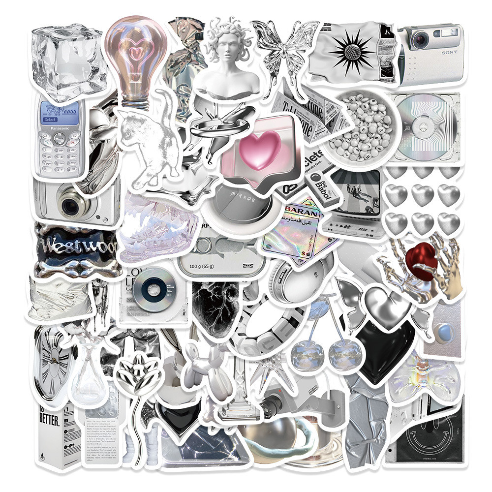 

11/33/66PCS Silver Laser Waterproof Graffiti Sticker Aesthetic Decorative Luggage Laptop Guitar Journal Scrapbook Kids Stickers