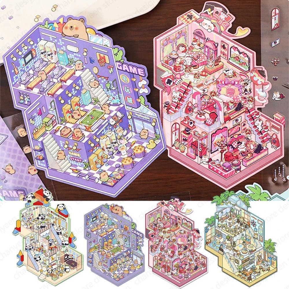 

Plus Size Skyscraper 3D Cabin Scene DIY Sticker Landscape Sticker Stacking Pasting Festival Birthday Gift for Kid Child