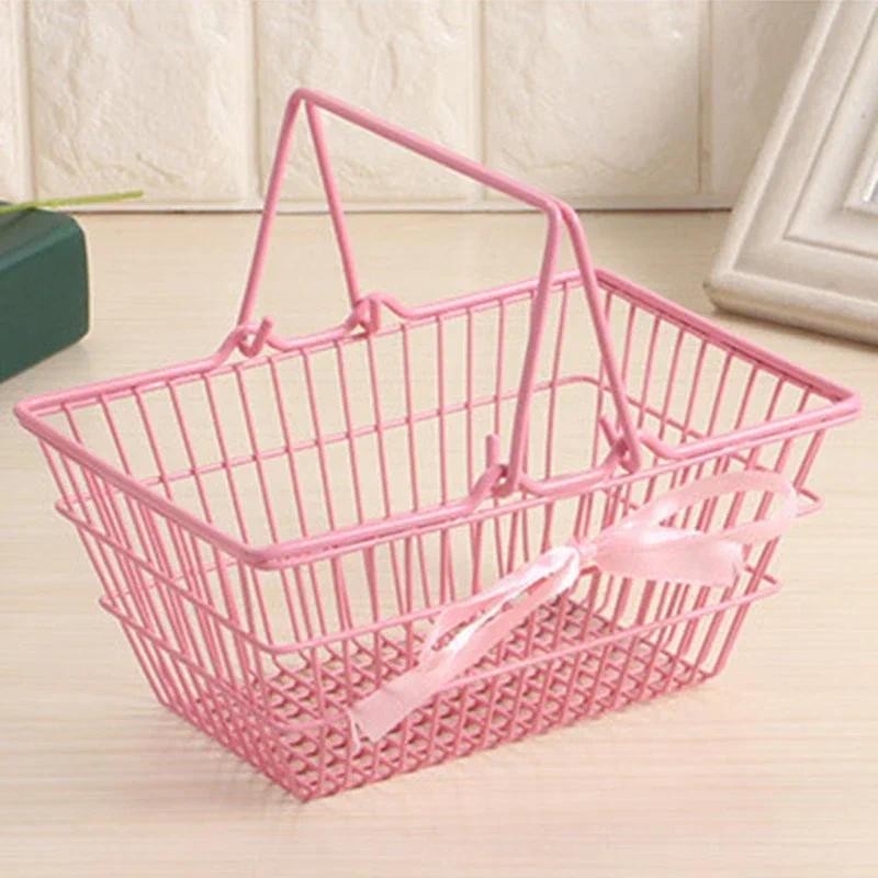 

1PCS Iron Mini pink Basket for Girl Storage Iron Basket Desktop Finishing For Jewelry Cosmetics Parts For Home Company Outdoor